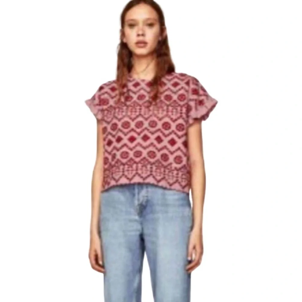 Zara Red Boxy Ruffled Blouse - Picture 3 of 3